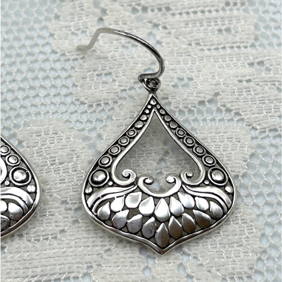 Vintage ATI Indonesia Bali 925 Sterling Silver Filigree Scroll Dangle Earrings - Picture 2 of 10